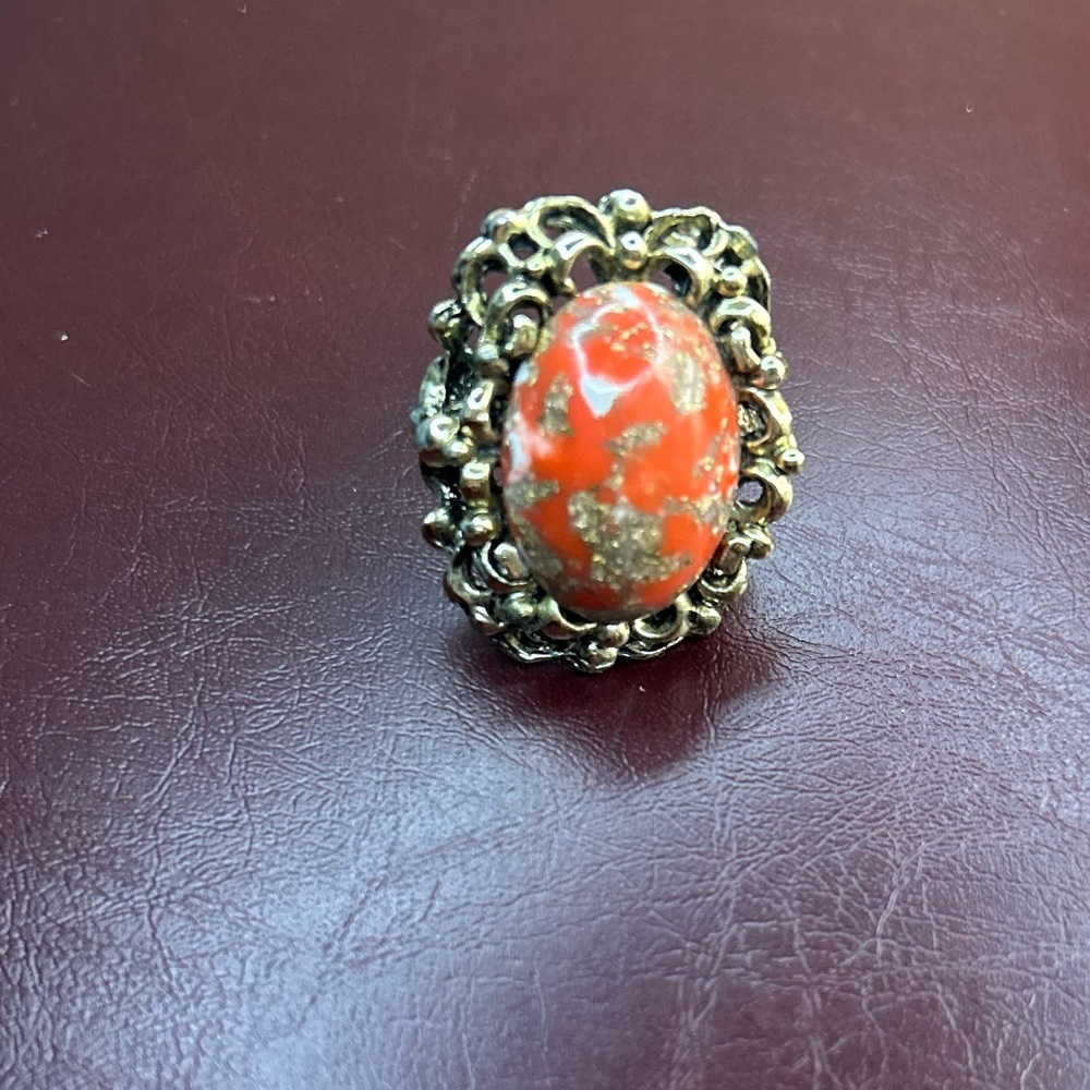Elegant Vintage Adjustable Orange Stone Ring